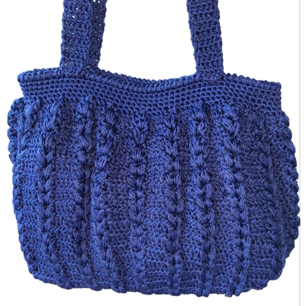 Blue Crochet Hobo Bag Handmade Boho Y2K Festival Retro Summer Beach Purse EUC